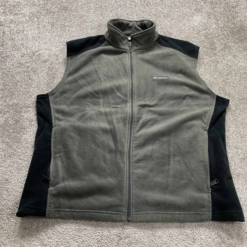 Columbia Steens Mountain Fleece Vest Men XL Gray Black Full Zip High Neck Hiking